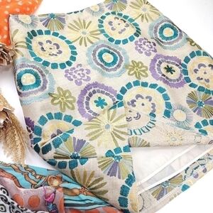 Sevier Skirt Cotton Linen Embroidered Floral Weave Skirt Sz 12